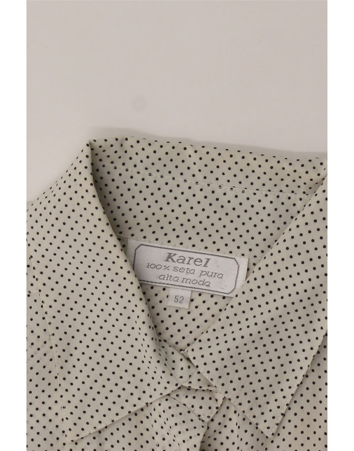 KAREL Womens Shirt IT 52 2XL White Polka Dot Silk Vintage Karel and Second-Hand Karel from Messina Hembry 