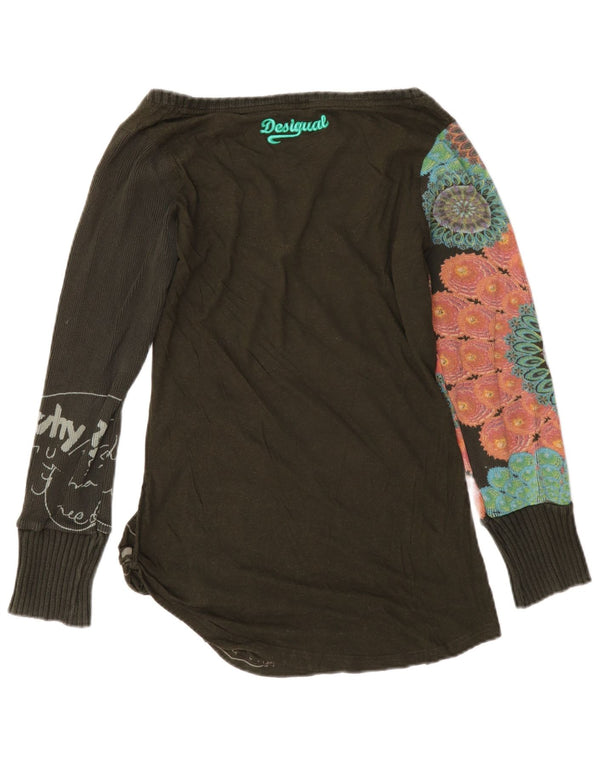 Desigual damski top graficzny z długim rękawem UK 12, średni czarny w kwiaty