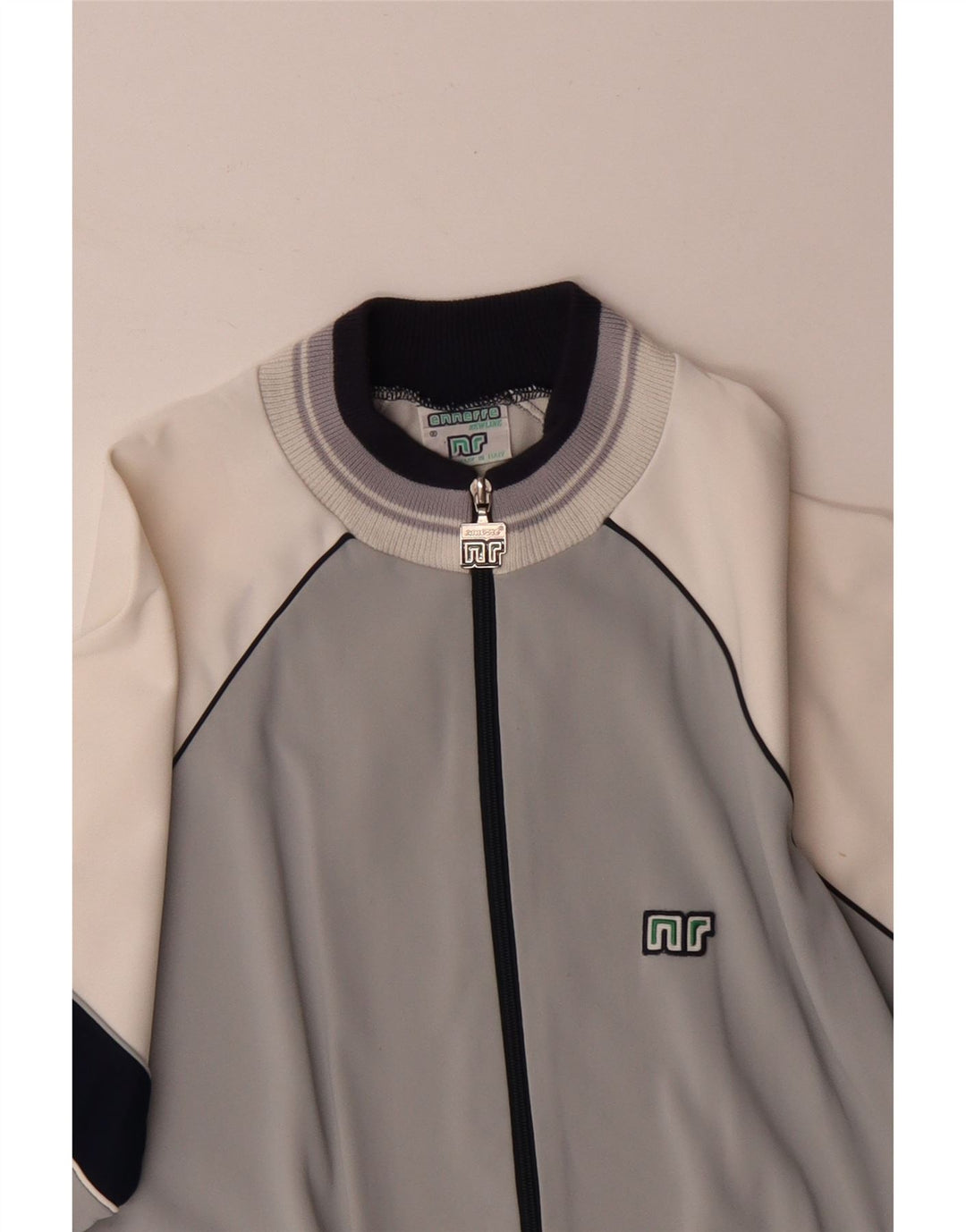 Męska kurtka dresowa w stylu vintage IT 52, duża, szara, z blokami kolorów