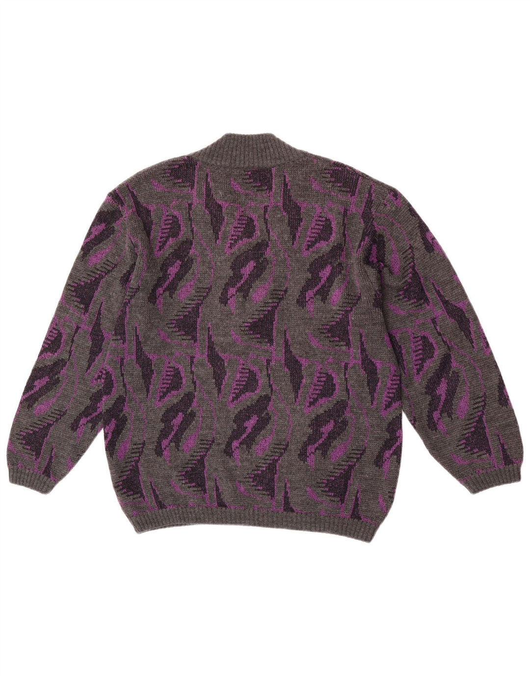 Damski sweter Rasica z abstrakcyjnym wzorem, dekoltem w szpic, UK 16, duży, szary