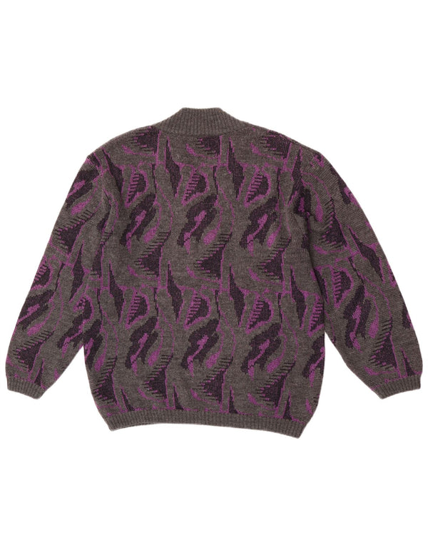 Damski sweter Rasica z abstrakcyjnym wzorem, dekoltem w szpic, UK 16, duży, szary