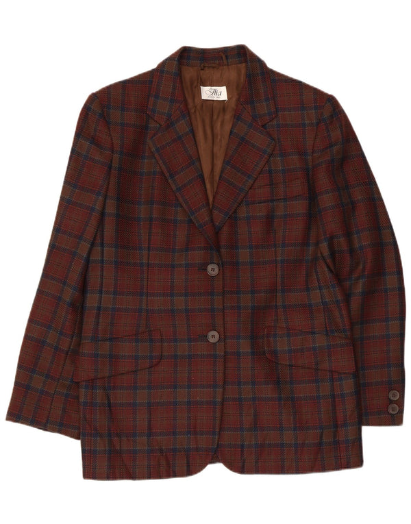 Damska marynarka VINTAGE zapinana na 2 guziki IT 44 Średni brąz w kratkę z dziewiczej wełny