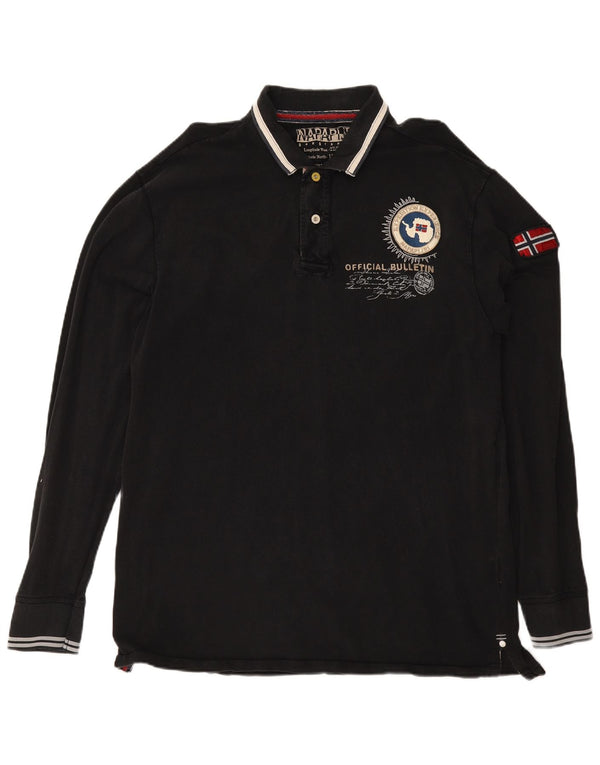 Męska koszulka polo z długim rękawem Napapijri, 3XL, czarna, bawełniana w paski