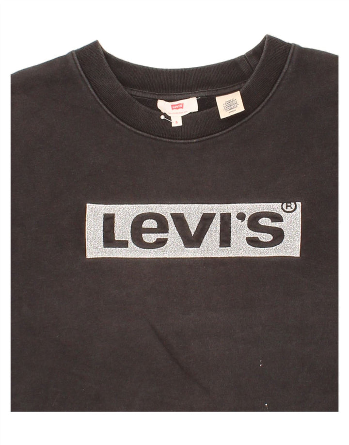 LEVI'S Womens Oversized Graphic Crop Sweatshirt Jumper UK 10 Small Black Vintage Levi's and Second-Hand Levi's from Messina Hembry 