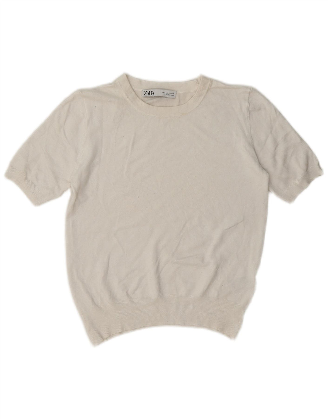 Damski krótki top Zara z krótkim rękawem UK 10 Small, biała wiskoza