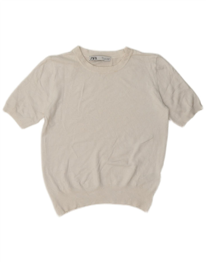 Damski krótki top Zara z krótkim rękawem UK 10 Small, biała wiskoza