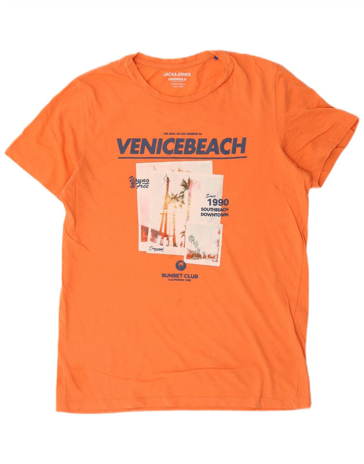 Męski T-shirt z grafiką Jack & Jones, duży, pomarańczowy, bawełniany