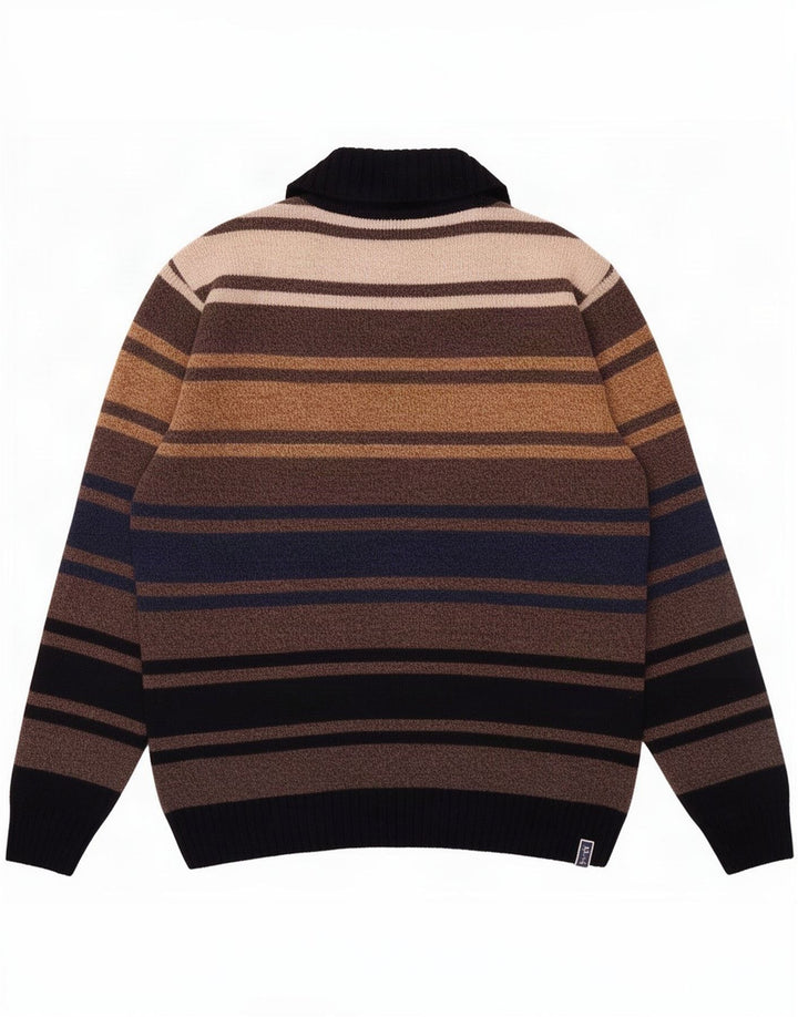 Lacoste Męski sweter rozpinany na zamek, rozmiar 4, wełniany w średnie brązowe paski