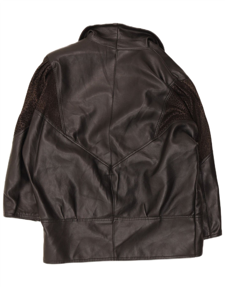 Alta Moda damski płaszcz skórzany oversize UK 14, średni czarny nadruk zwierzęcy