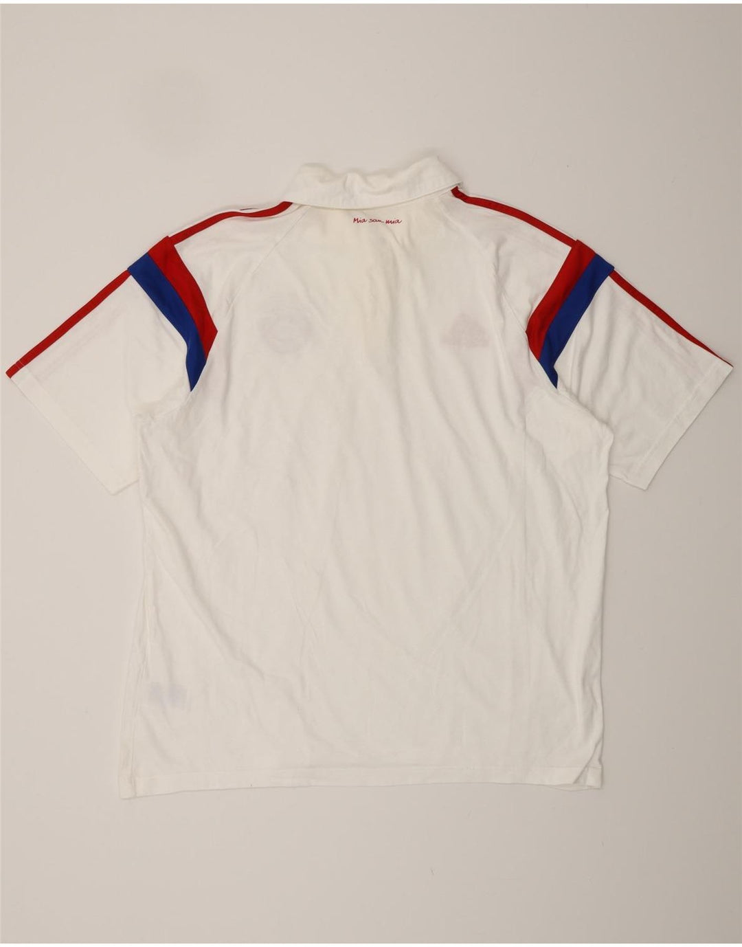 Męska koszulka polo ADIDAS FC Bayern Monachium XL, biała, bawełniana z blokami kolorów