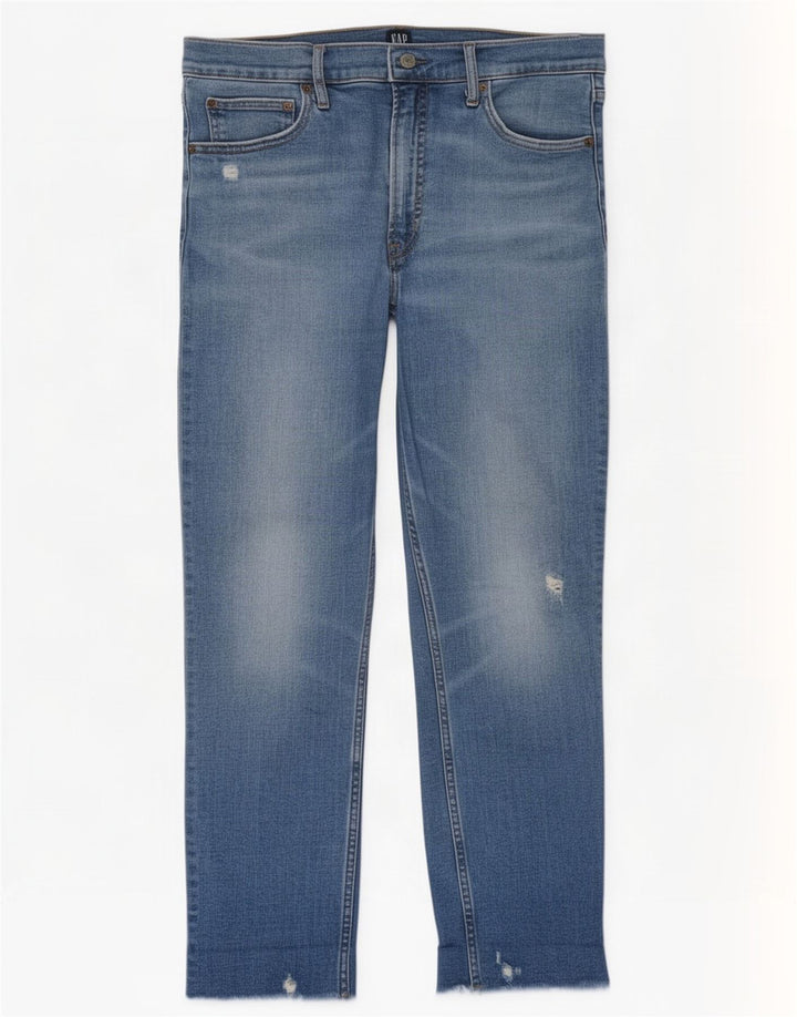 Damskie jeansy Gap Cigarette Crop Distressed W32 L26 Niebieskie