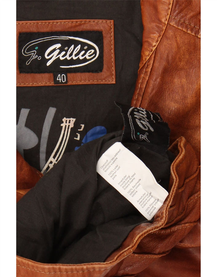 G.GILLIE Womens Crop Leather Jacket EU 40 Medium Brown Leather