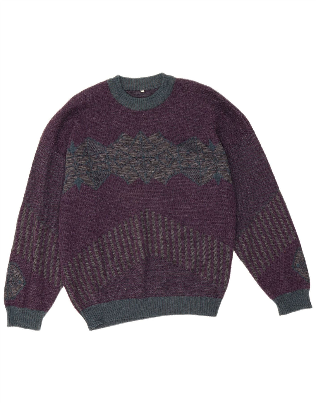 Męski sweter z okrągłym dekoltem w stylu vintage IT 50 Średni fioletowy geometryczny
