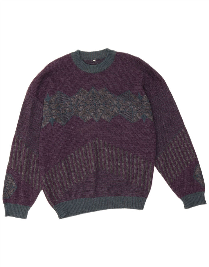 Męski sweter z okrągłym dekoltem w stylu vintage IT 50 Średni fioletowy geometryczny