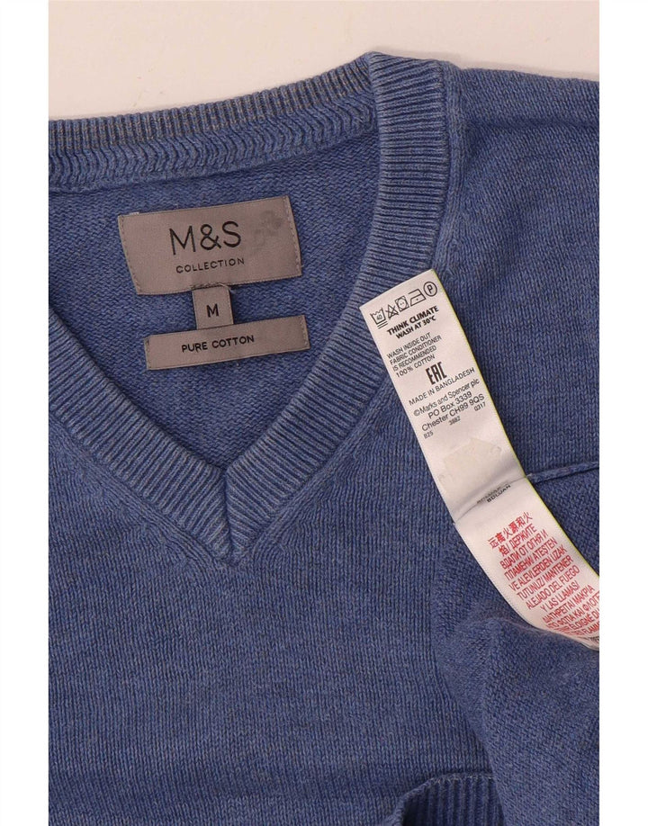 Marks & Spencer Męski sweter z dekoltem w kształcie litery V, średnioniebieski, bawełniany