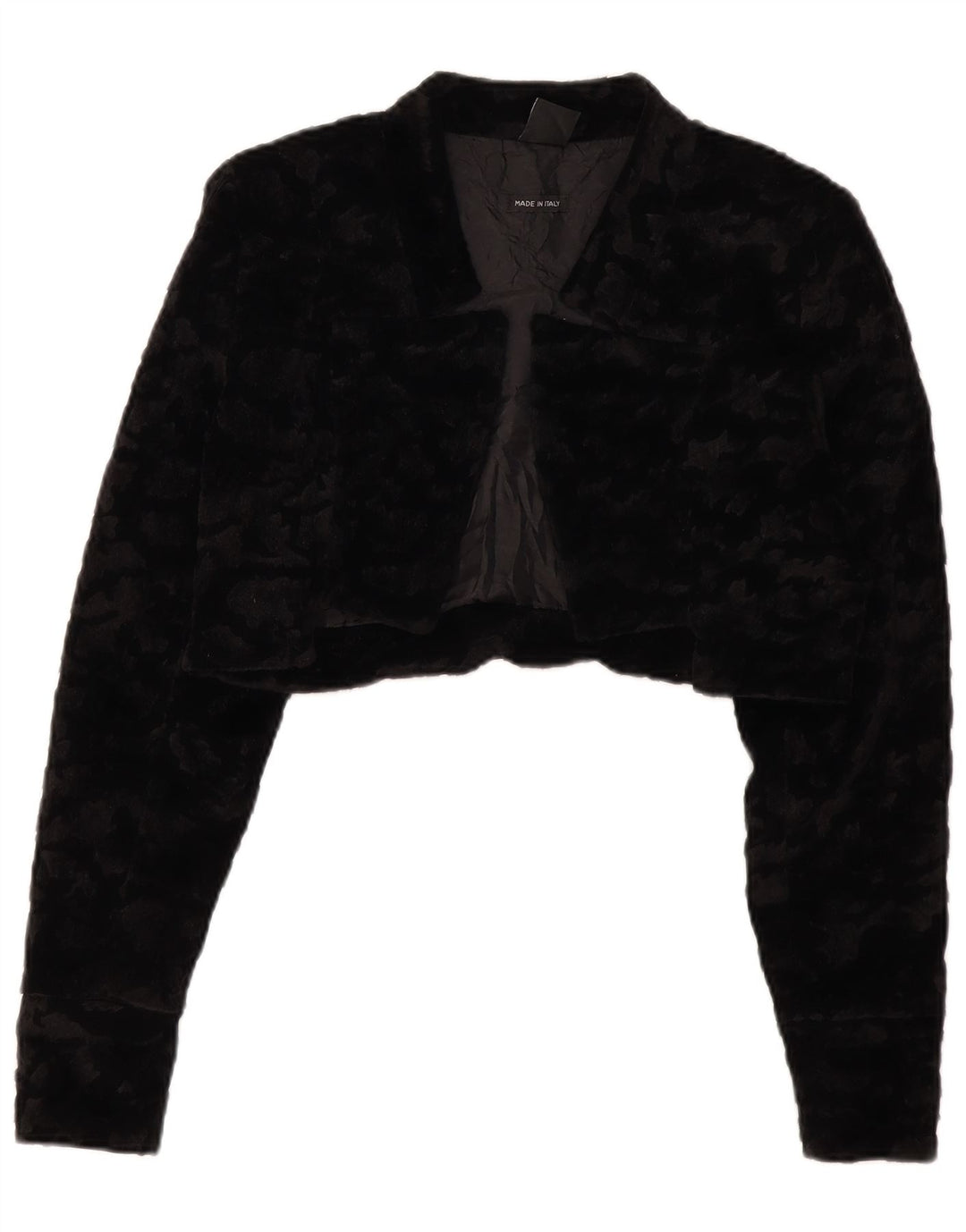 Damska kurtka bolerko ze sztucznego futra VINTAGE UK 14, duży, czarny poliester