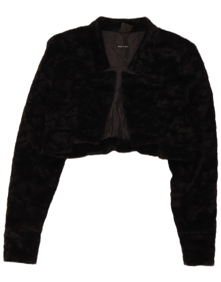 Damska kurtka bolerko ze sztucznego futra VINTAGE UK 14, duży, czarny poliester