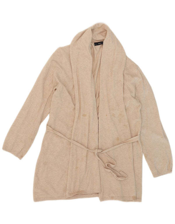 Damski sweter z długim rękawem Zara, rozpinany kardigan UK 18 XL, beżowa wiskoza