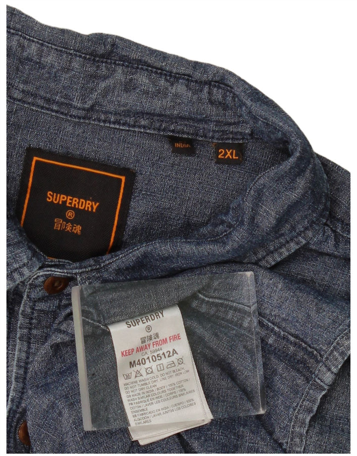Męska koszula z krótkim rękawem Superdry 2XL, niebieska, bawełniana