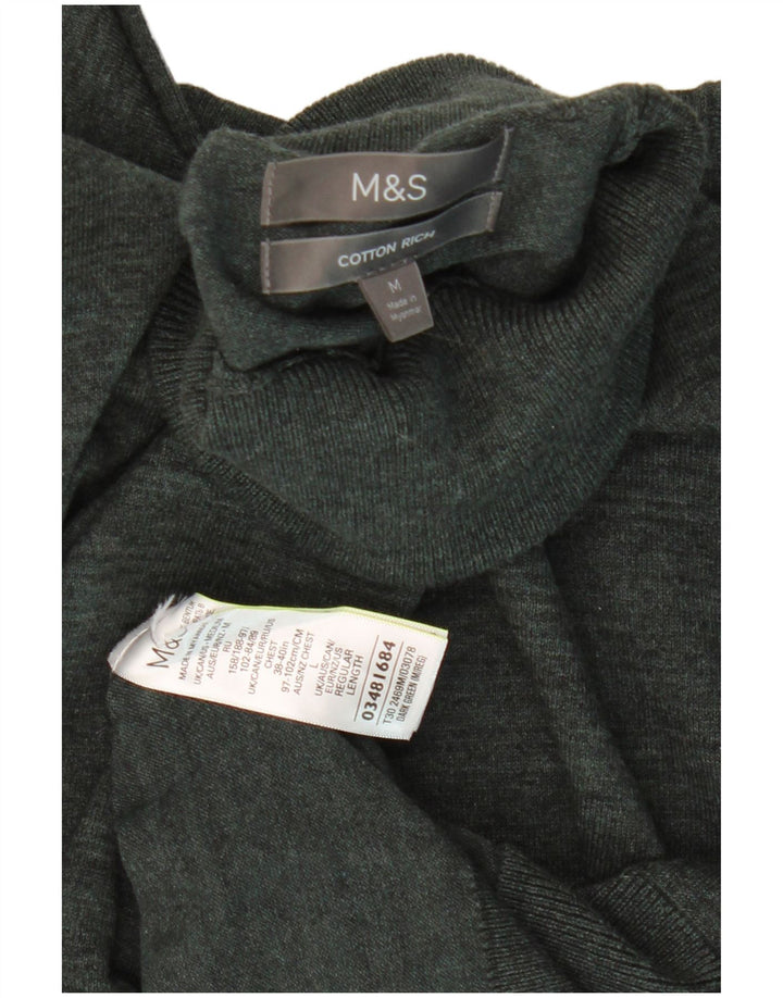 Marks & Spencer Męski sweter z golfem, średni, bawełniany khaki w paski