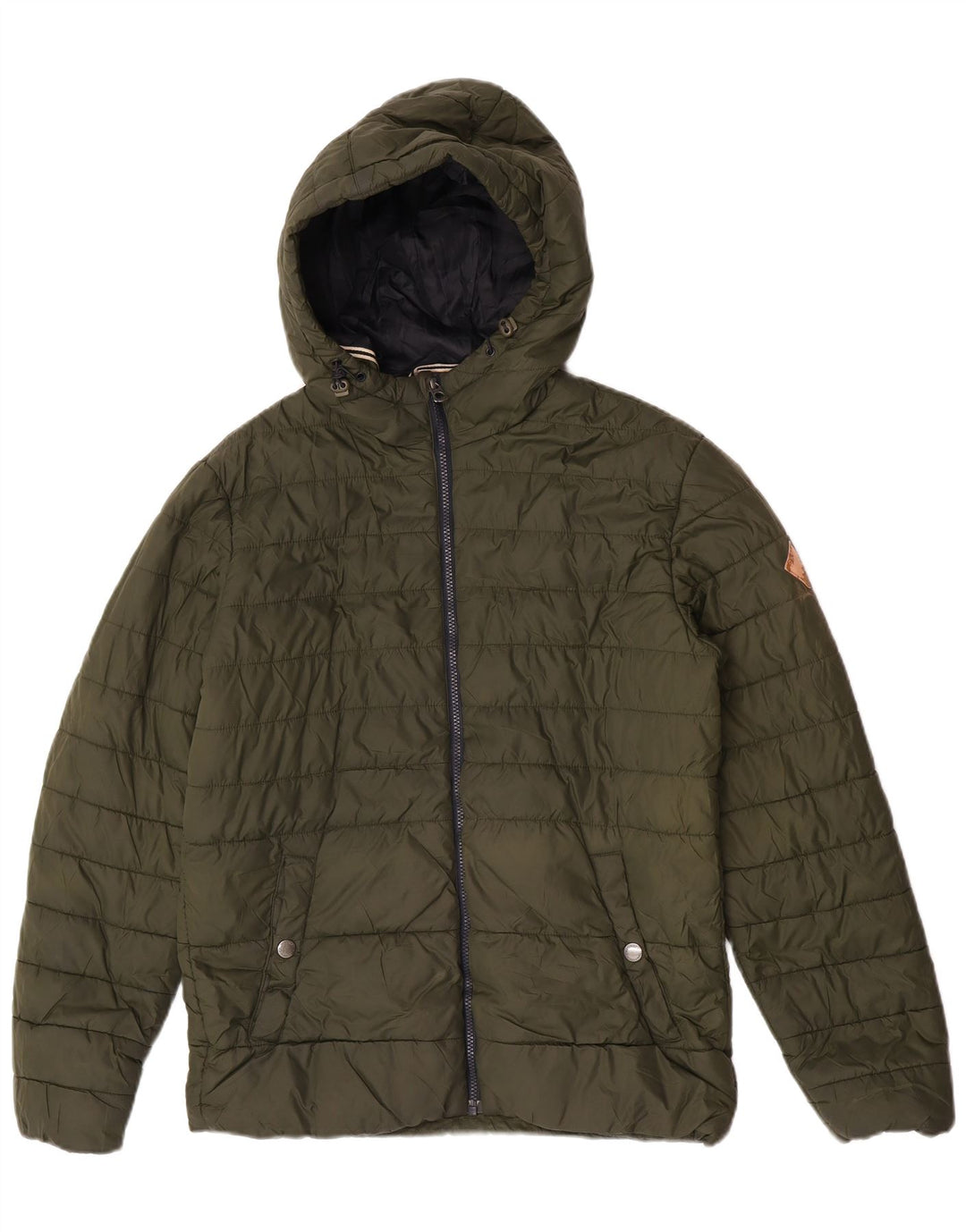 Męska ocieplana kurtka z kapturem Jack & Jones UK 36, mała nylonowa khaki