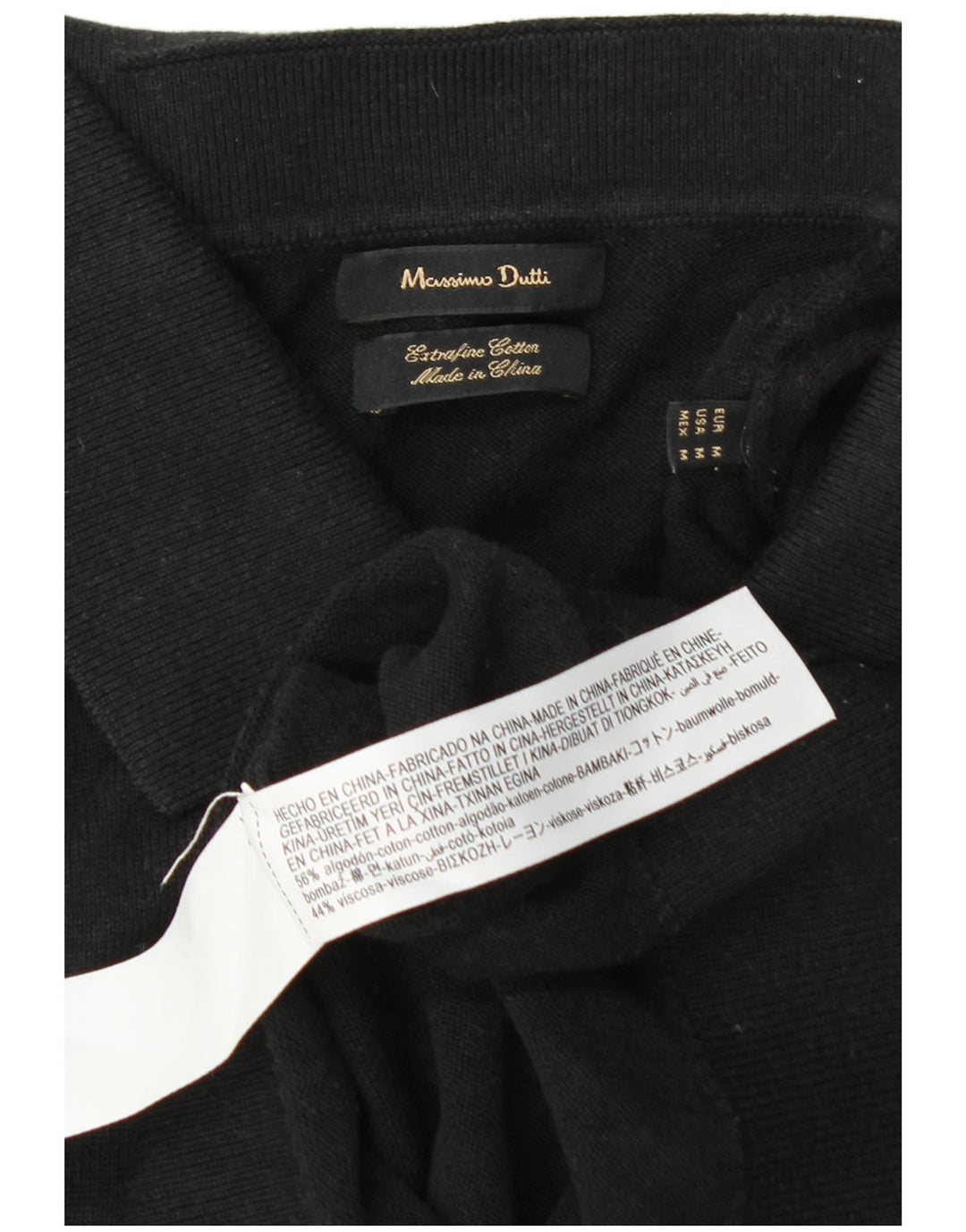 Męski sweter polo Massimo Dutti, średniej wielkości, czarny, bawełniany