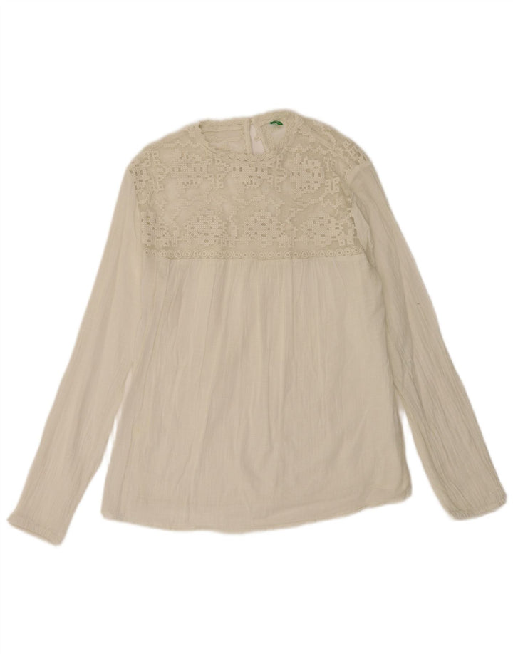 Damska bluzka oversize z długim rękawem Benetton Top UK 10 Small White Cotton