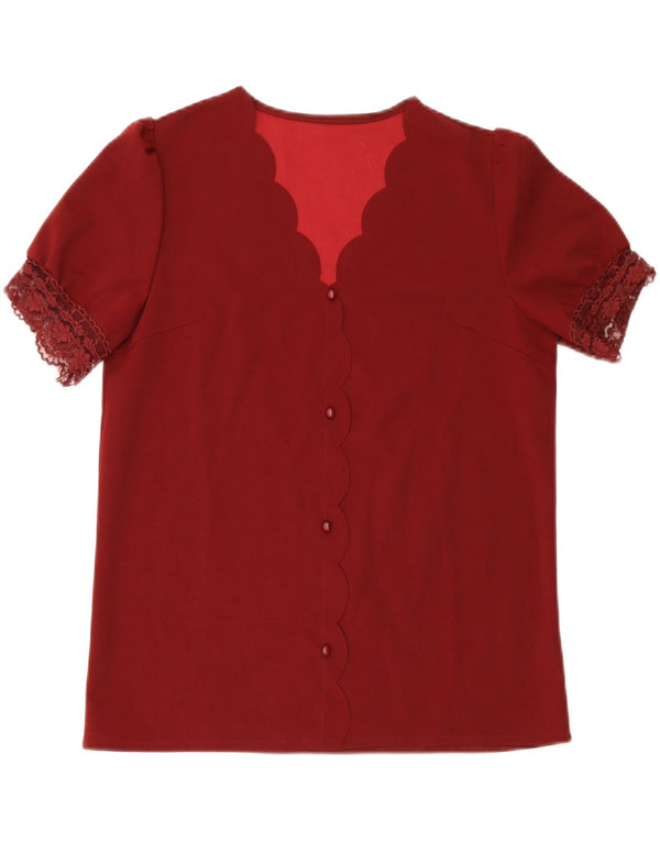 Bluzka damska z krótkim rękawem w stylu vintage, UK 14, duża, bordowa, w kwiaty