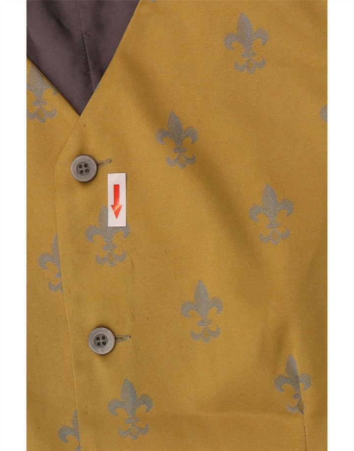 Vintage męska kamizelka w abstrakcyjny wzór, średnia żółta Ikat