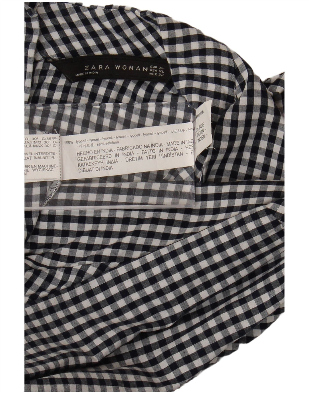 ZARA Womens Oversized Pullover Shirt UK 18 XL Black Gingham Lyocell