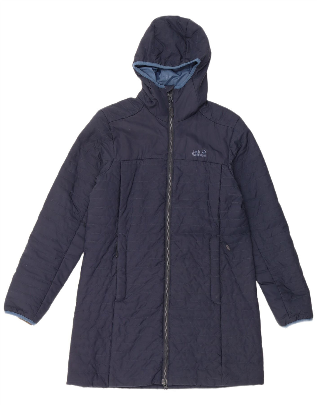 Damski ocieplany płaszcz z kapturem Jack Wolfskin UK 12, średni granatowy poliester