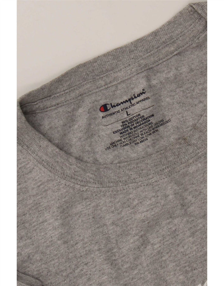 Męski T-shirt Champion z grafiką, duży, szary, bawełniany