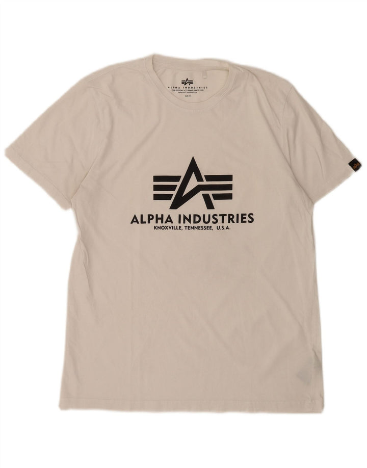 Męska koszulka z grafiką Alpha Industries, średnia, biała bawełna