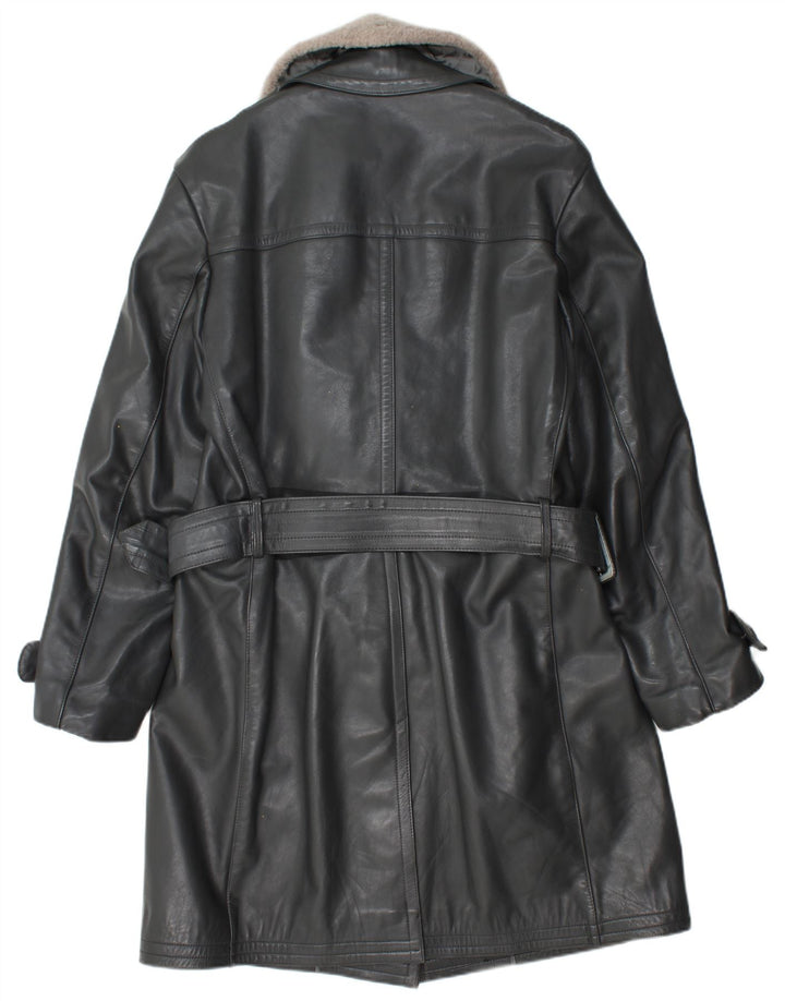 VINTAGE Womens Leather Coat UK 14 Medium Black