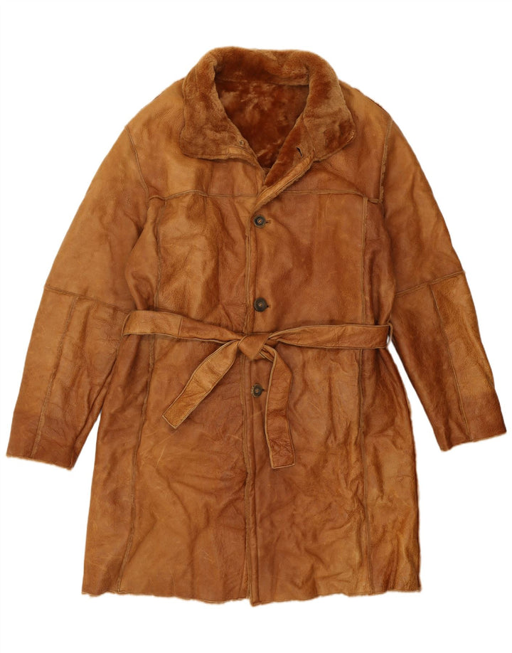 Vintage męski płaszcz z owczej skóry IT 52 XL, brązowy, z owczej skóry