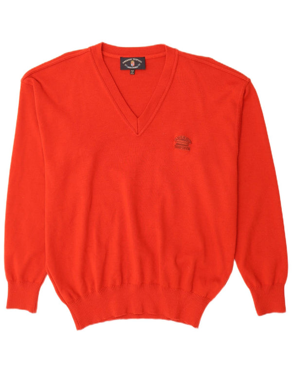 Amerigo Vespucci Męski sweter z dekoltem w kształcie litery V, XL, czerwona wełna