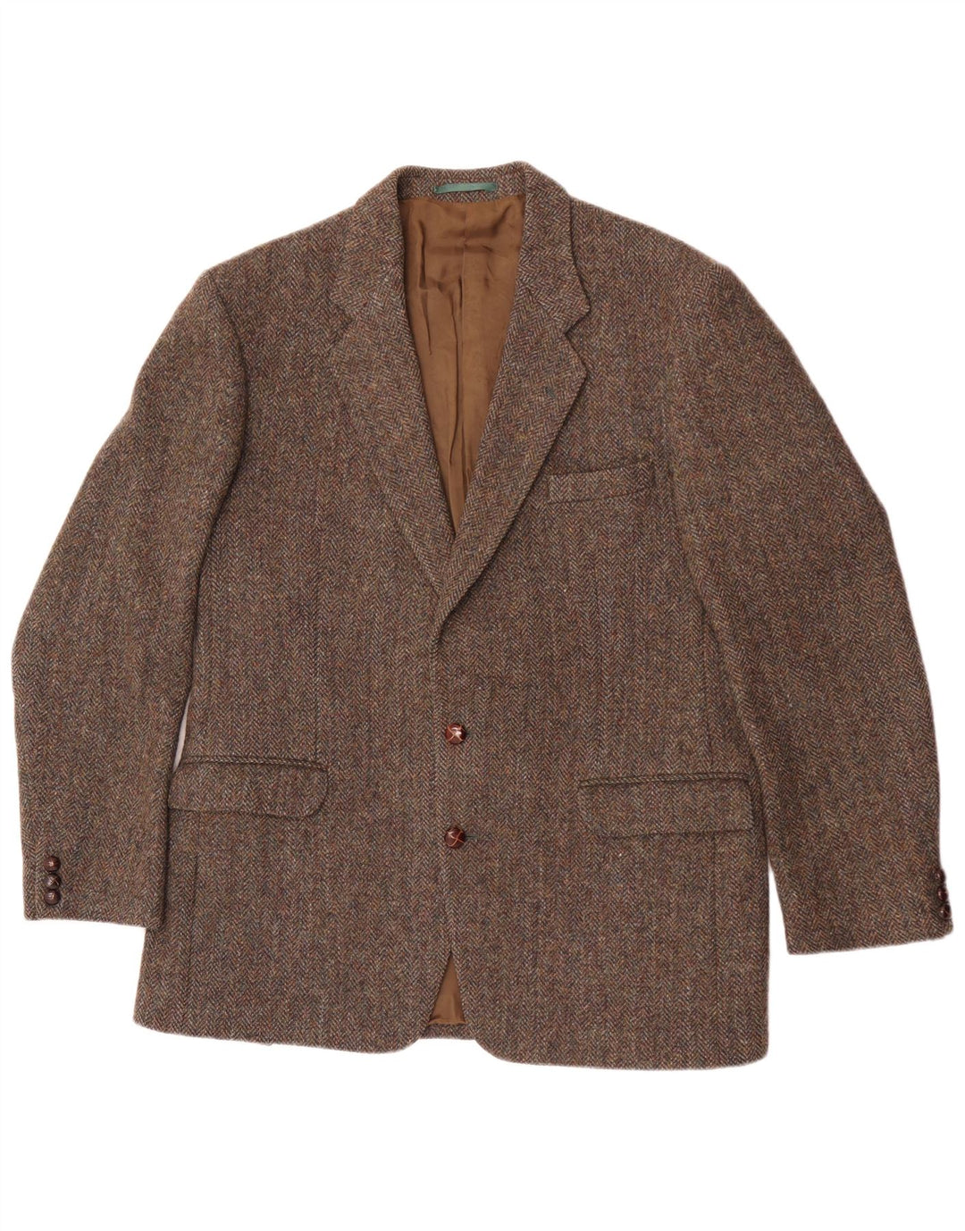 Męska marynarka zapinana na 2 guziki Harris Tweed UK 40 Duża brązowa wełna w jodełkę