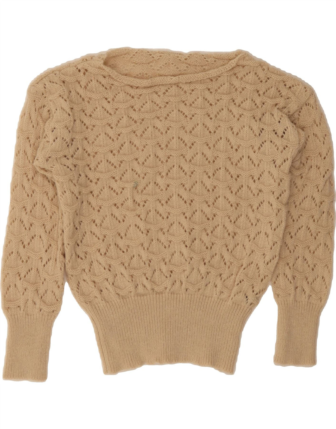 VINTAGE Womens Boat Neck Jumper Sweater UK 14 Medium Beige Polyester Vintage Vintage and Second-Hand Vintage from Messina Hembry 