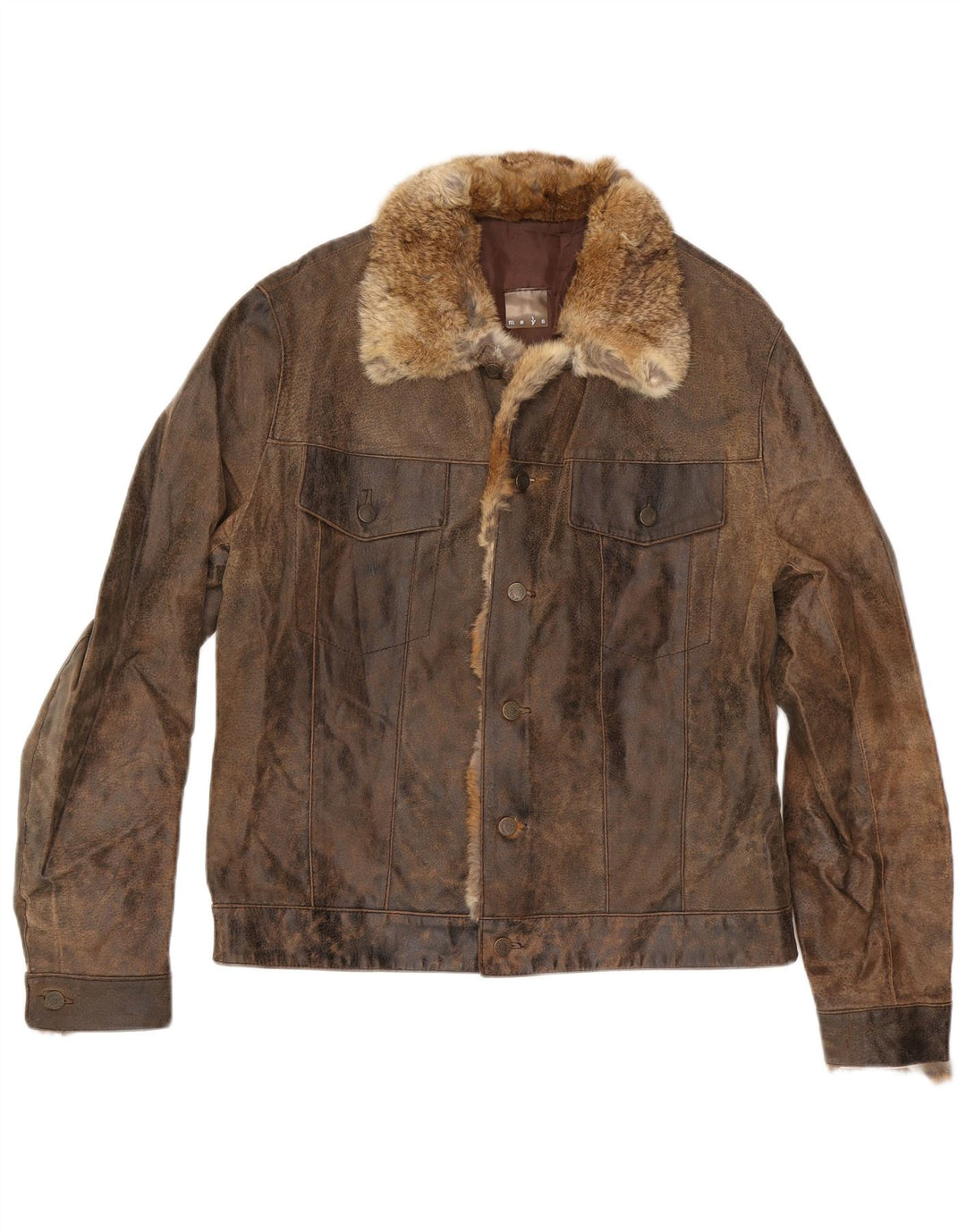 MAYS Męska kurtka skórzana UK 40 duża brązowa skóra