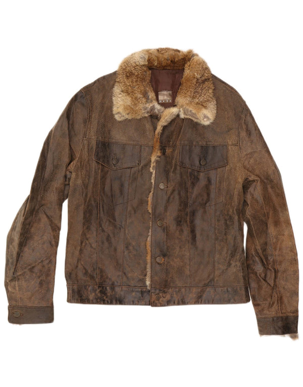 MAYS Męska kurtka skórzana UK 40 duża brązowa skóra