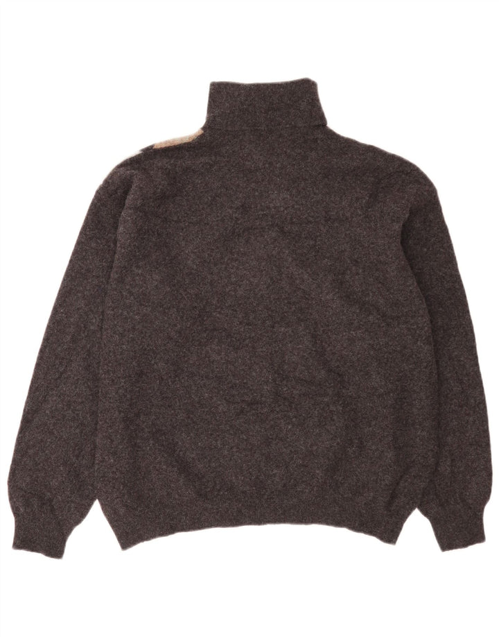 Męski sweter z golfem Benetton IT 52, duży, szary, argyle/diamentowa wełna