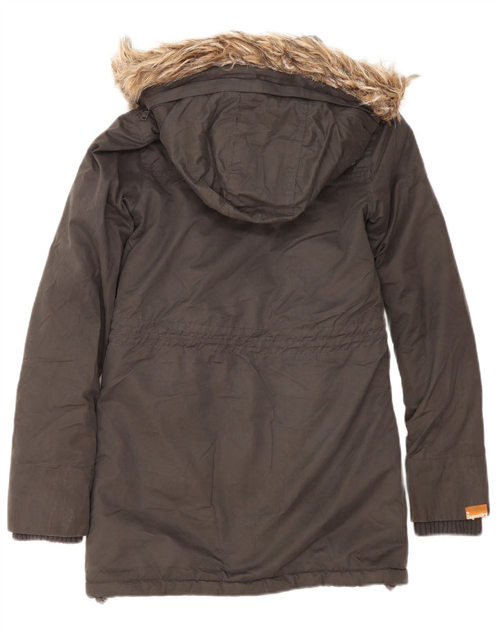 Damska kurtka Sherpa Parka z kapturem Superdry UK 2 2XS Szary poliester