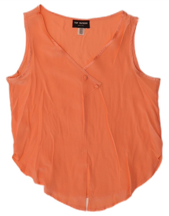 Top damski w stylu vintage, kamizelka UK 14, duży, pomarańczowy jedwab