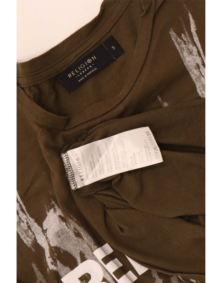 Męski T-shirt z grafiką Religia, mały, bawełniany khaki