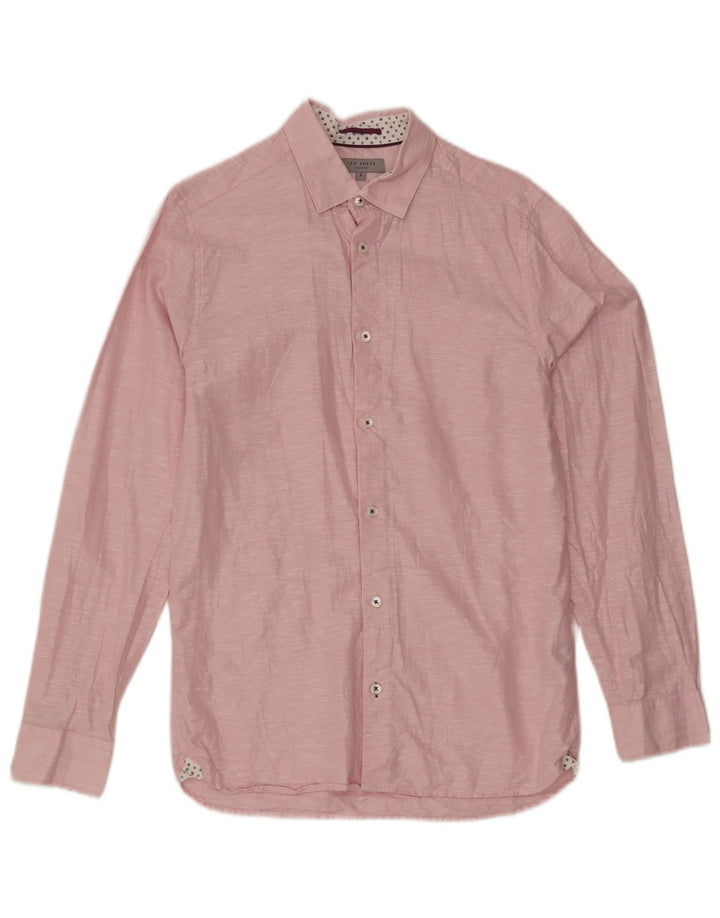 Koszula męska Ted Baker, rozmiar 2, mała, różowa, lniana w plamki