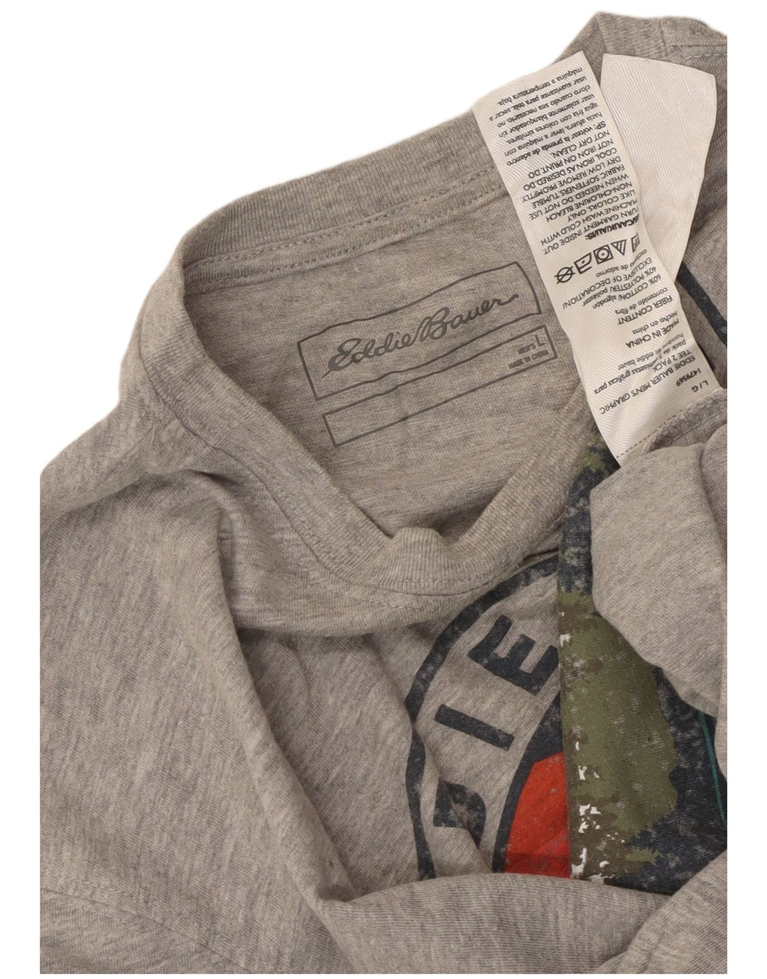 Męski T-shirt z grafiką Eddie Bauer, duży, szary, nakrapiany bawełniany
