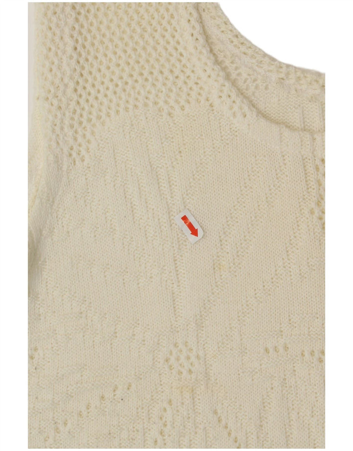 Vintage damski podkoszulek z krótką kamizelką UK 16, duży, w kolorze złamanej bieli, w kwiaty