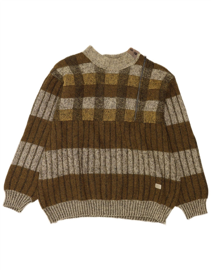 Męski sweter z golfem Frank Pepperone XL, wełniany w paski khaki