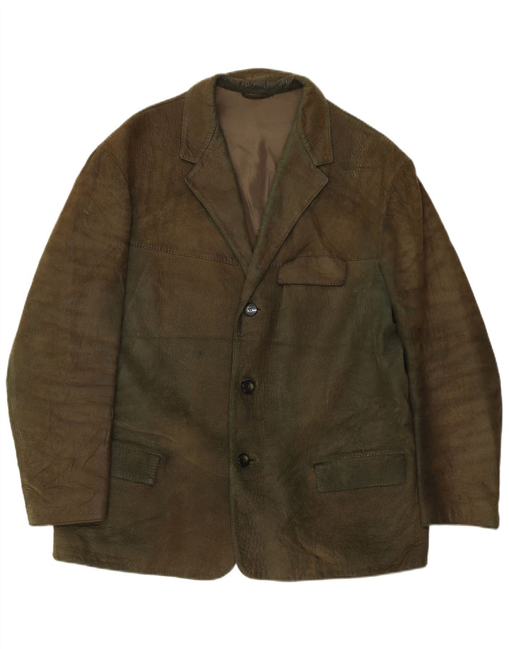 Vintage męska skórzana marynarka zapinana na 3 guziki UK 38 Medium Khaki