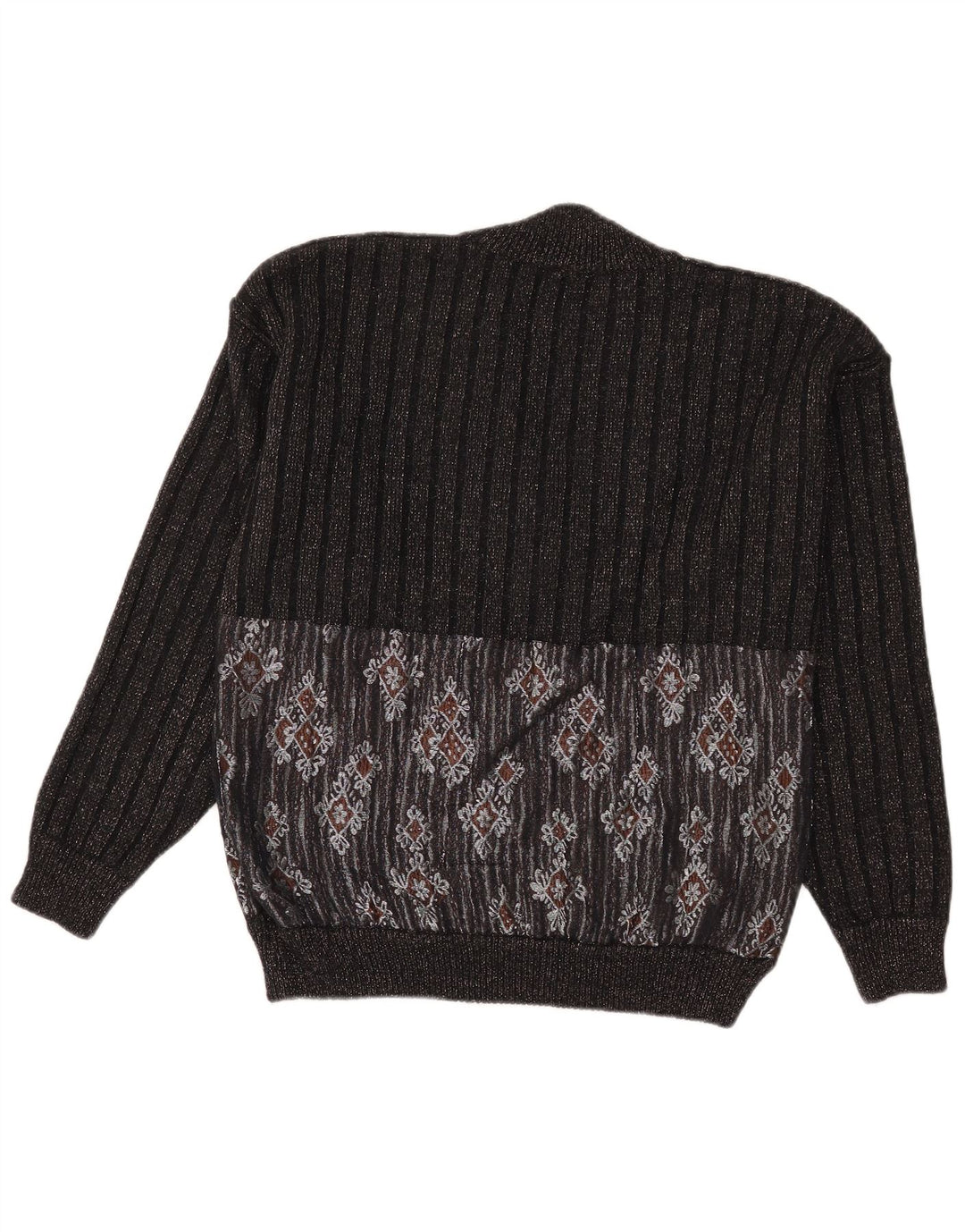 Vintage męski sweter z dekoltem w szpic, duży czarny Fair Isle